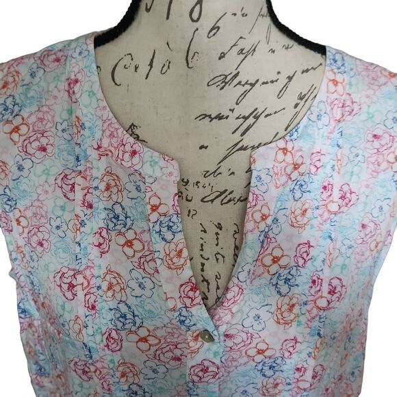 Jane & Delancey Ladies Sz L White & Multicolored V-Neck Button Down Blouse - Picture 5 of 7